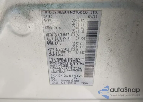 2014 Nissan Rogue Sv from USA, damaged, VIN 5N1AT2MT0EC834475